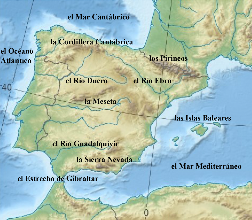 mapa mostrando los rasgos físicos de España